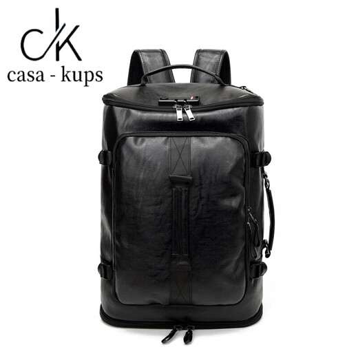 casa-kups小ck真皮男士旅行包牛皮手提包多功能双肩包男斜挎包大容量行李袋 小号黑色[背带皮质可隐藏款]