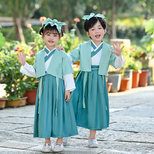 CamalgOri古装儿童演出服夏季儿国学服三字经汉服开学笔礼书服男女小学生款 熊猫裙子+不带马甲 10025-30斤 均码