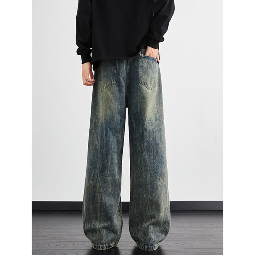 Zengzhi Lightning Jeans Spring neuer Retro losen geraden Bein Trendy Brand High Street American Hosen 1049 Schwarzer Gradient S