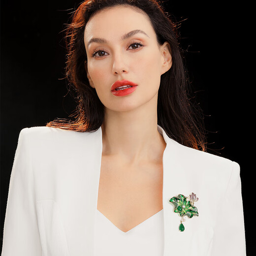 Benheart Denmark green beads hanging brooch lotus temperament clear lotus high-end women's pin cheongsam national style corsage brooch - green beads hanging champagne gold