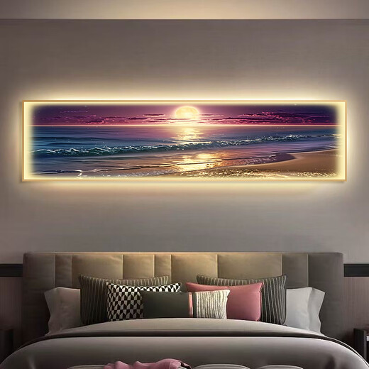 He Jiagong Poster Wandaufkleber moderne minimalistische Wellenszene Schlafzimmer Hintergrund Wanddekoration Gemälde mit Lampe Nachttisch Banner hängendes Gemälde Sofalehne T129198 12210 x 70 cm (geeignet für Sofas über 2,5 Meter)