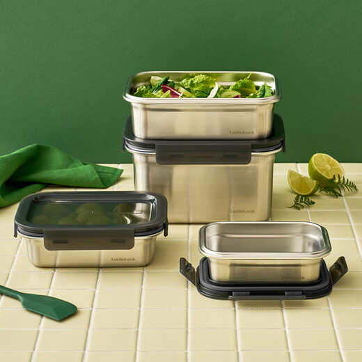 LOCK&LOCK natural stainless steel crisper sealed refrigerator kitchen storage fruit snack lunch box 2L