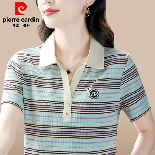Pierre cardin fashionable mom M short-sleeved T-shirt 25 summer new casual top middle-aged women's fashionable age-reducing slimming base shirt 9926 brown M