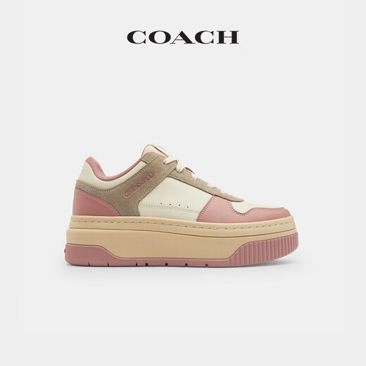 COACH new women's shoes thick-soled sneakers low-cut lace-up contrasting shoes retro versatile casual and comfortable commuting gray pink mixed color 38.5