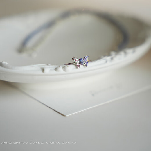 Fat Donglai quality tanzanite ring 925 silver female niche design temperament versatile fantasy natural tanzanite butterfly silver support ring opening adjustable