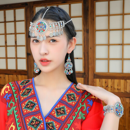 Jieyi ancient style hair accessories, Miao collar, Western minority style headwear, tassel forehead chain, parent-child Hanfu headwear, ethnic style headwear, tassel forehead chain, 1 piece