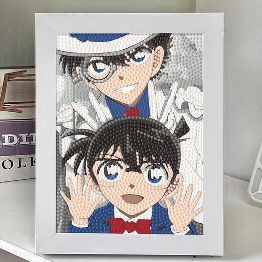 Shiying Kinder handgefertigtes DIY -Diamantmalerei Voller Diamant Detective Conan Aufkleber Diamond Tischdekoration Malerei kleines Schlafzimmer Diamant Stickerei 7374 + Leinwand Diamant Tool [Rahmenlos