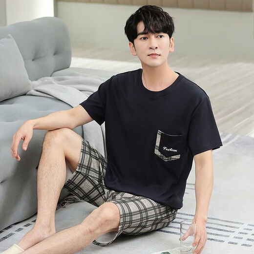 
Hengyuanxiang 2025 new pajamas men's summer short-sleeved shorts pure cotton thin large size fat plus larger pullover home clothing XM6906A short-sleeved shorts suit Men's L 100-125Jin [Jin equals 0.5 kg]