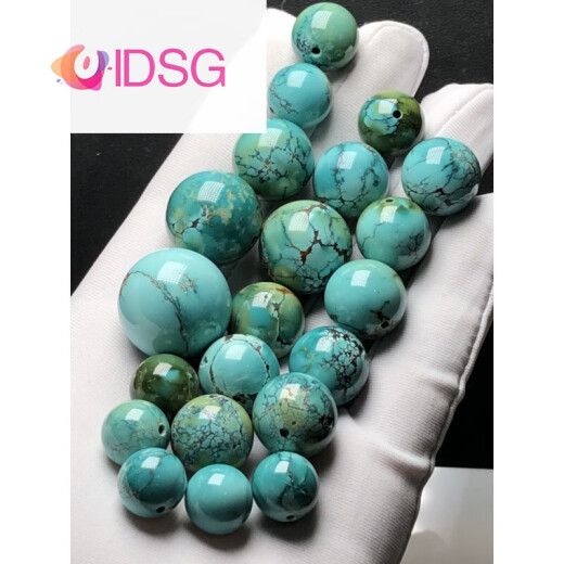 OIDSG精品原矿玉化料绿松石圆珠散珠水草纹单珠水波纹锁骨配珠支持鉴定 19.9mm 1098