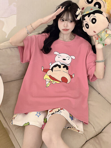 
Crayon Shin-shirt pure cotton pajamas for women in summer short-sleeved thin cartoon cute student plus size fat mm home clothing QYS9928 M (suitable for 80-100Jin [Jin equals 0.5 kg])