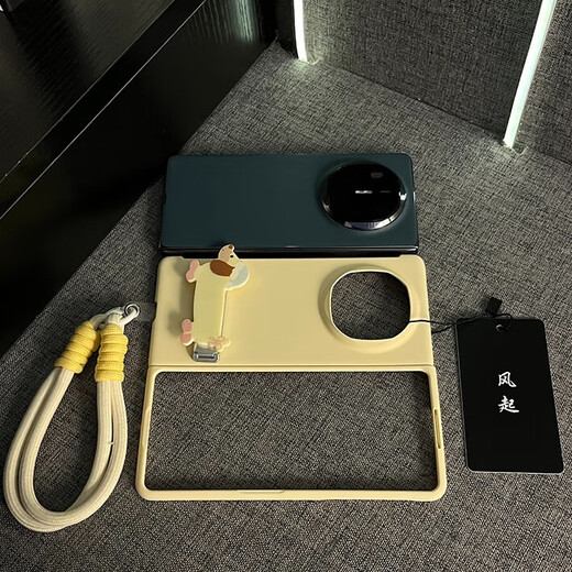 朵卡连ins奶黄可爱狗狗支架手提适用华为matex6手机壳全包新款折叠屏高档商务MATE X5典藏版翻盖防摔小众 奶黄+黄狗狗支架+白黄手提绳 华为 Mate X6典藏版