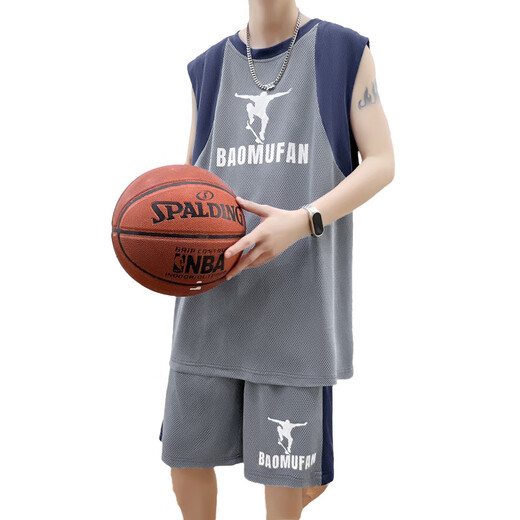 奥计夏季学生篮球服套装青少年运动背心短裤潮 6636蓝色（背心+短裤）  M 70-90斤左右