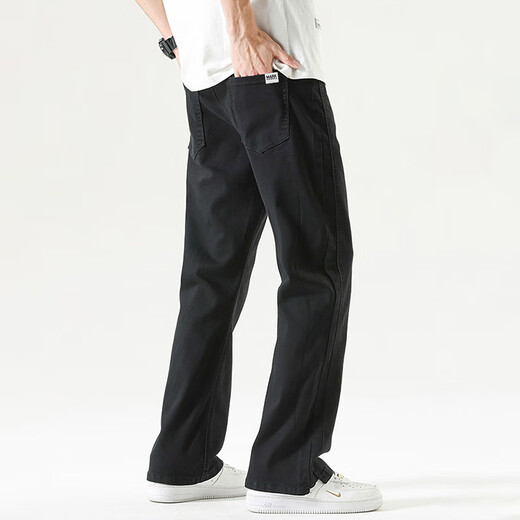 
Mark Waffe Jeans Men's 2025 Summer New Loose Straight American Retro High Street Casual Versatile Wide-Legging Trousers 9901 Black M