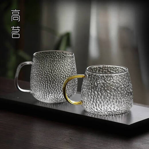 Shantou Lincun hammer pattern glass cup for men with handles, household set, mug cup, drinking water cup, high temperature resistant tea cup, coffee cup, 9249 Czech hand-painted polka dot water cup 300ML