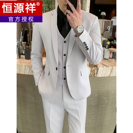 恒源祥西服套装男士韩版休闲商务正装外套修身伴郎新郎结婚礼服免烫西装 两扣黑色【单件西服外套】 XS (70~85斤)