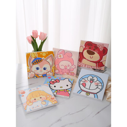 幸书diy数字油画填色儿童手工绘可爱动漫油彩画填充小尺寸解压装饰画 数字油画E2575 20*20厘米 x 实木内框+颜料画笔+参考图