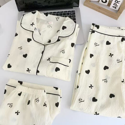 Yalu pijama de tres piezas para mujeres en pantalones cortos de manga corta de verano pantalones de dibujos animados lindos set de dos piezas de algodón de algodón de algodón de algodón de nube 9918# nube de algodón m