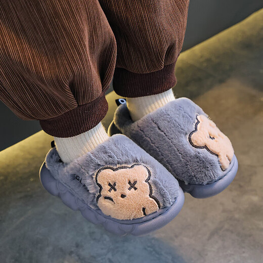 Children's cotton slippers for boys winter cartoon cute non-slip indoor home soft bottom parent-child baby slippers upgraded version of environmentally friendly material khaki slippers 12 24/25 size (shoe length 15CM suitable for feet 14