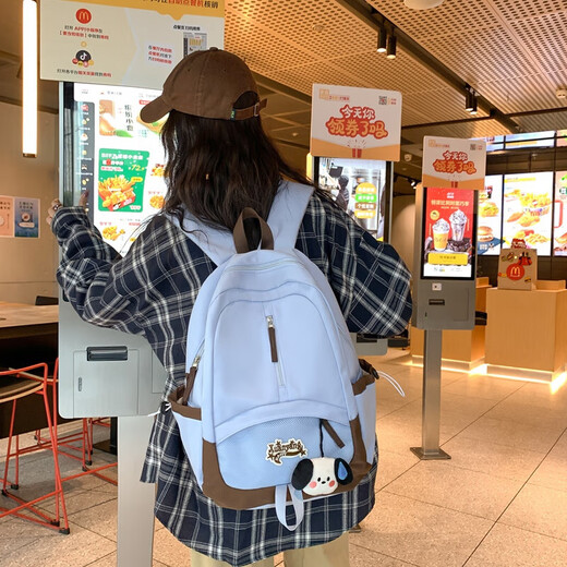 Retro girl backpack Japanese college students new style college advanced backpack lightweight Korean junior and senior high school students school bag blue with pendant