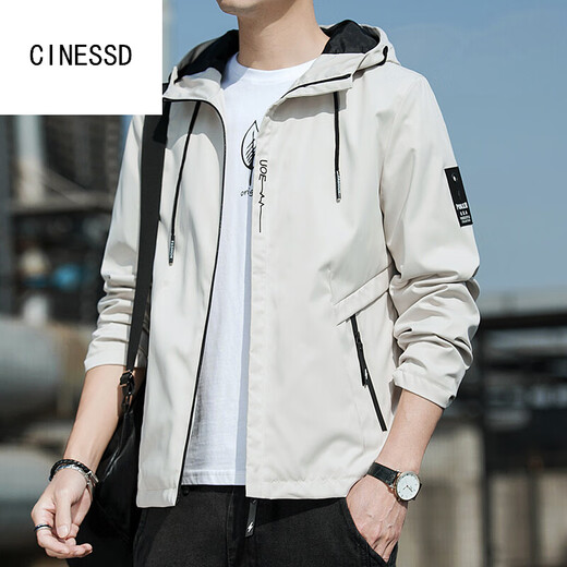 
CINESSD spring jacket men's new spring and autumn hooded thin youth loose jacket short solid color jacket K12131 black L [Suggested 110-130Jin [Jin equals 0.5 kg]]