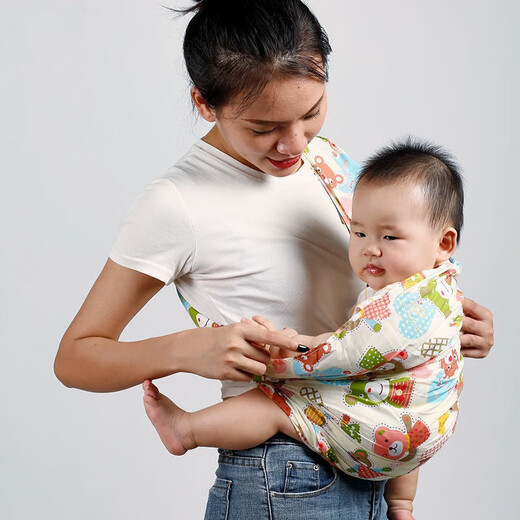 妙普乐简易婴儿背巾新生儿背带袋横抱式前抱式夏季网款透气纯 升级版-简易背巾--黄色网款