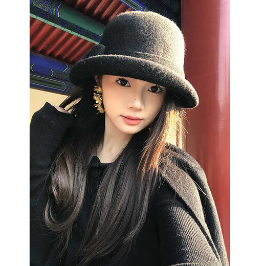 Huangsi Republic of China Retro Small Hat Women's 2026 Autumn and Winter French Basin Hat Temperament Bow Hepburn Style Dome Fisherman Hat Black (54-58)