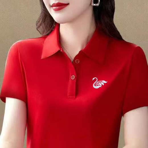 全莺月大码妈妈装夏季品质POLO上衣短袖新款运动休闲宽松翻领 深蓝色-6623 M