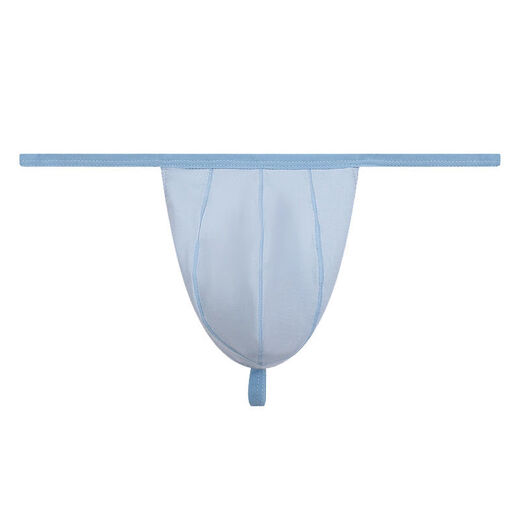 Thin strap men's thong low waist seamless breathable fitness running knitted underwear sexy t-pants for men light blue XL