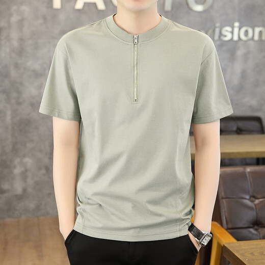 CK Herren kurzärmelig T-Shirt 2025 Sommer neuer trendiger Standkragen Halbzipper Polo-Hemd dünne, einfarbige halbe Ärmeln 1585 Weiß M.