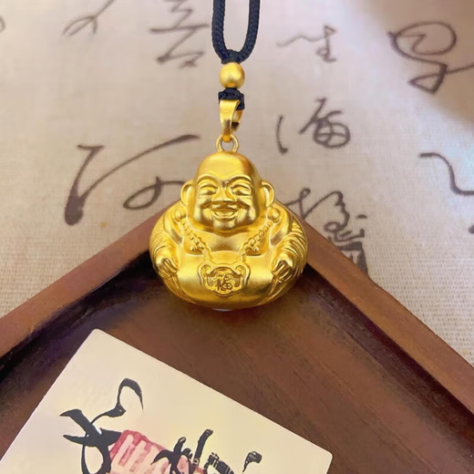 Shudou Lao Phoenix 999 Bengal Red Gold Women's Necklace Big Belly Maitreya Buddha Female Copper Imitation Gold Hollow Buddha Statue Buddha Small Maitreya Buddha Pendant Lao Fengxiang Quality
