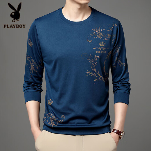 Playboy (Playboy) Camiseta de manga larga de seda larga de seda de primavera y otoño de mediana edad y otoño de mediana edad 2025 nueva camiseta de camisa de la base masculina de mediana edad B6627 Upper Green M 165/105/48 Recomendado 100-120Jin [Jin equivale a 0.5 kg]