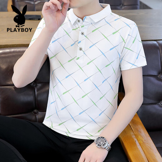 花花公子（PLAYBOY）2025夏季新款Polo衫短袖男潮牌ins修身翻领半袖T恤男士体恤上衣服 F9226卡其 M