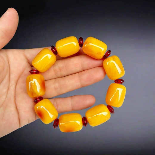 Giventy GEFIODEY natural Polish old beeswax bracelet men's original ore chicken oil yellow amber bracelet beeswax date beads yellow wax stone string about 22*28mm random original ore old yellow amber bracelet gift box