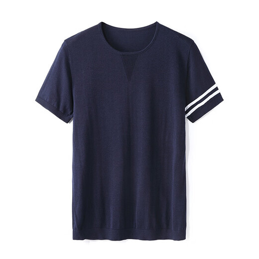 NEWMTER Kurzärärmig-T-Shirt für Männer 2025 Sommer neuer Stil mittleren und jungen Mode lässig losen runden Hals atmungsaktives lässiges T-Shirt für Männer High-End-Marine (Spotgeschwindigkeit) 3xl /56 (Spotgeschwindigkeit) [170-190jin [Jin gleich 0,5 kg]]