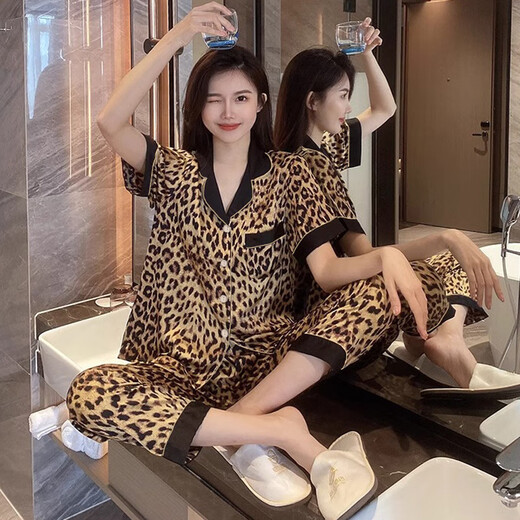 维多利亚的格调冰丝睡衣女可爱风小熊夏季新款感卡通短袖长裤家居服 套YFY9905# M 【建议80-100斤】