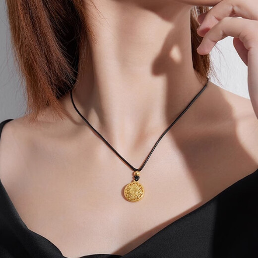 Ji Bochi pure gold-wrapped eight-treasure compass G24K yellow gold pendant braided rope necklace ancient method inheritance same style for men and women eight-treasure compass small diameter about 1.6 cm with thickened gold layer