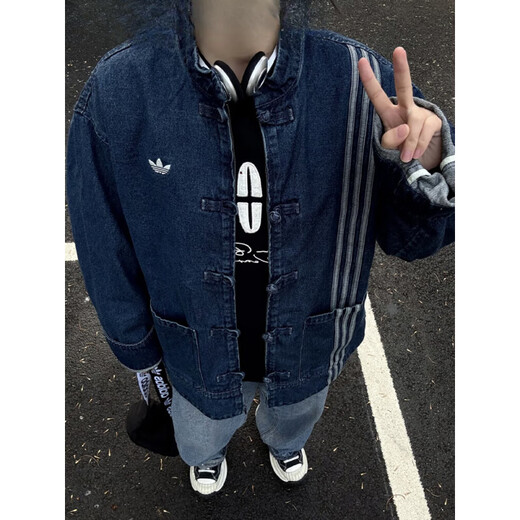阿迪达斯 （adidas）三叶草蛇年新年款情侣新中式牛仔运动唐装外套JY8275JZ9928 蓝色JZ9928  L