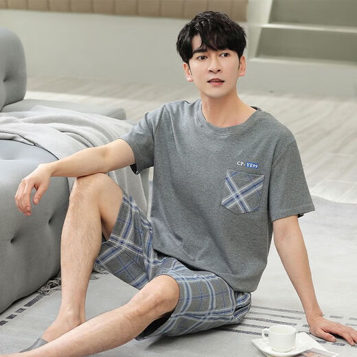 
Hengyuanxiang 2025 new pajamas men's summer short-sleeved shorts pure cotton thin large size fat plus larger pullover home clothing XM6906A short-sleeved shorts suit Men's L 100-125Jin [Jin equals 0.5 kg]