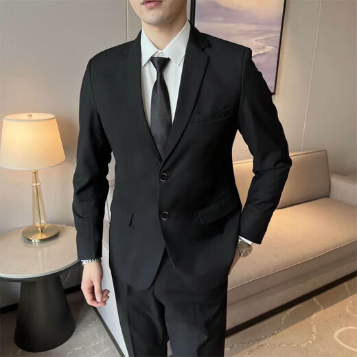 Lilan 2025 New Spring and Summer Suits Men's Jackets Business Casual Tops Groomsmen's Clothes Grooms Wedding Occupation 094 Pieces Black Suit+White Shirt+Trousers+XL Suitable for 120-145Jin Jin equals 0.5 kg