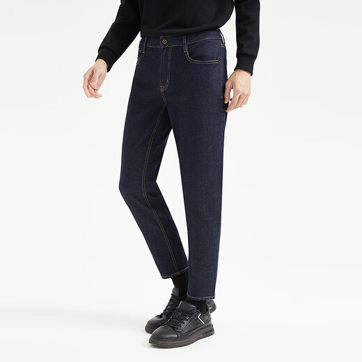 
Lilang Technology Blue Jeans Men's Low Waist Narrow Feet Cropped Elastic Pants Autumn 2025 New Men's Pants Dark Blue Black (24QNZ14101) 27 (Real Size 31.5) (170/80A)