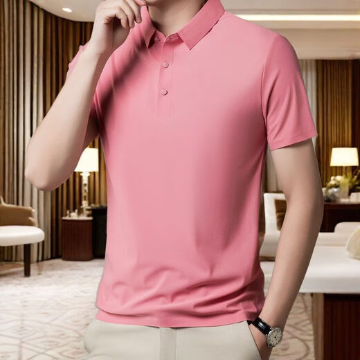 Ttpmer Sommer Herren-Stretch-Eis-Seiden-Polo-Hemd Kurzarm T-Shirt T-Shirt Trend 12358 Haze Blue M Empfohlen 80-105jin [Jin gleich 0,5 kg]