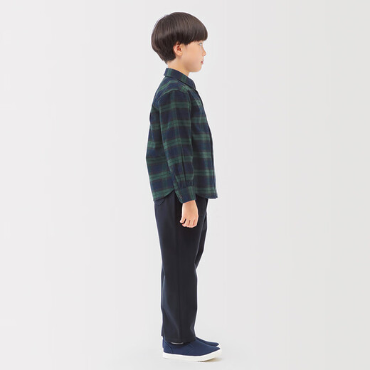 MUJI big children's flannel long-sleeved shirt children's shirt boys and girls children's clothing 25 years winter pure cotton CB1PFA5A dark blue plaid 130/64A