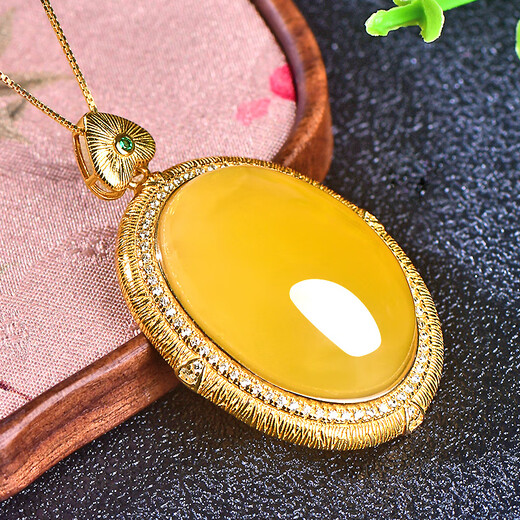 A Thousand Years Jade Silver Inlaid Beeswax Chicken Fat Yolk Egg Noodle Pendant Temperament Noble Necklace Pendant Comes with Certificate Style One QZM8016i