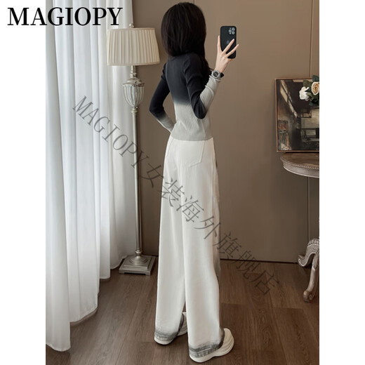 MAGIOPY国际奢侈高档品牌痞帅炸街时尚套装女2025春季渐变v领针织衫时髦 黑色渐变上衣+裤子 S(100斤以内)