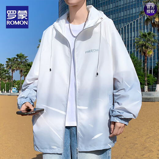 罗蒙（ROMON）渐变轻薄款夏季男士连帽防晒衣青少年学生休闲夹克外套户外防晒服 6626绿色 XL 约120-135斤可穿