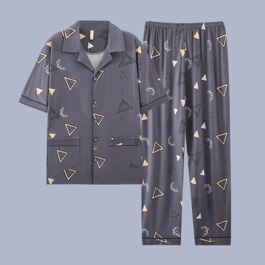 Heyu Herren-Pyjama-Herren-Kurzärmel-Sommer-Dünne Baumwoll-Pyjama-Pyjama-Herren-Feder- und Sommer-Kleidungsstück G3884 Blau (kurzärmelig) 195 4xl [Empfohlen 170-200jin [Jin gleich 0,5 kg]]