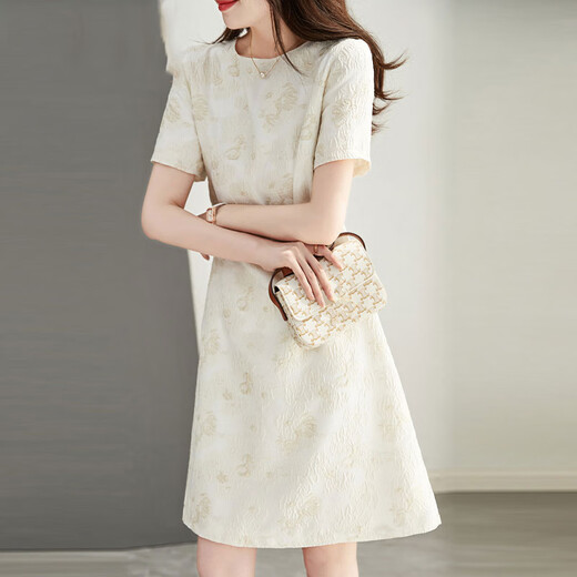 OLJ high-end brand dress for women 2025 summer new style solid color jacquard straight-tube elegant simple skirt picture color S 80-95Jin [Jin equals 0.5 kg]