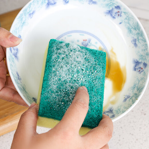 Kitchen scouring pad, double-sided cleaning sponge, dishwashing pot sponge block, 2 pieces