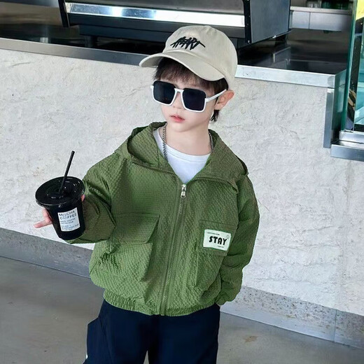 Boys Jacket Spring and Autumn 2025 New Children's Style Hooded Zip Shirt Baby Spring and Autumn Cool and Handsome Little Boy Jacket Bread Pocket Jacket 150 cm Recommended height is about 145