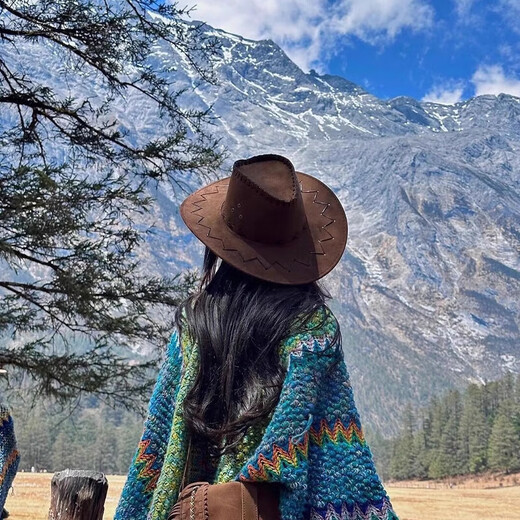 Quchen Western Cowboy Hat Prairie Hat Cowboy Hat Retro Cowboy Hat Desert Hat Cowboy Hat Men's Xinjiang Hat Brown Cowboy Hat Light and breathable, large brim sunshade